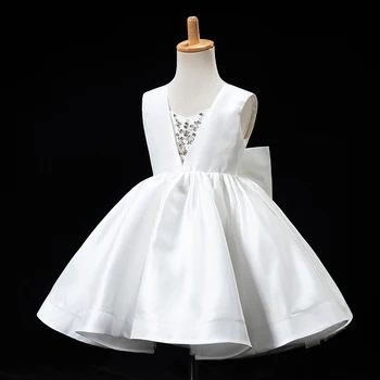 Белое фатиновое платье для Крещения девочек, Одежда для маленьких девочек на День рождения 1 года, платье для маленьких девочек на Крестины, платье принцессы для маленьких девочек