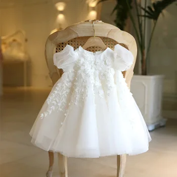 Белые платья, платье для Крещения для маленьких девочек, Роскошное Вечернее платье для девочек в цветочек, Элегантное Детское Кружевное Лоскутное Шитье, Детское Праздничное платье
