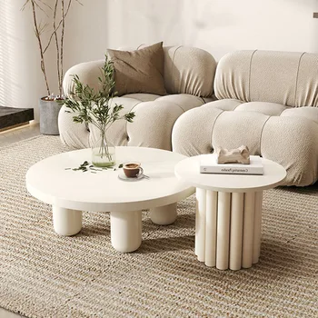 Журнальный столик в скандинавском современном стиле, Простые столы премиум-класса для гостиной, Круглая белая мебель для салона красоты