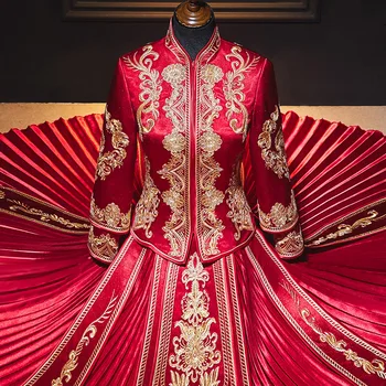 Изысканная Вышивка Цветок Чонсам Китайский Элегантный Свадебный Костюм Невесты Для Пары китайская одежда