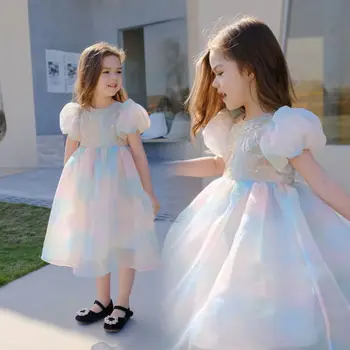 Летнее платье принцессы для девочек, детское платье в придворном стиле, детская рубашка