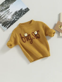 Осенне-зимняя одежда из свободного трикотажа с круглым вырезом и буквенным рисунком Для маленьких мальчиков, вязаный свитер с кабелем