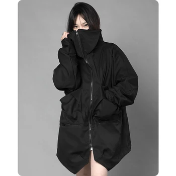 Унисекс, Многофункциональная Куртка С капюшоном Ninja Panel с высоким Воротом, Свободное Повседневное Пальто, Мужская Одежда Harajuku High Street Oversize в стиле Хип-Хоп