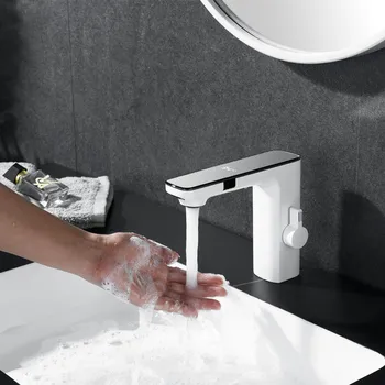 Черный Серебристо-Серый Умный ЖК-дисплей LED Daul Smart Sensor Сенсорный Смеситель горячей и холодной Воды Для ванной Комнаты Автоматический Кран для воды Класса Люкс