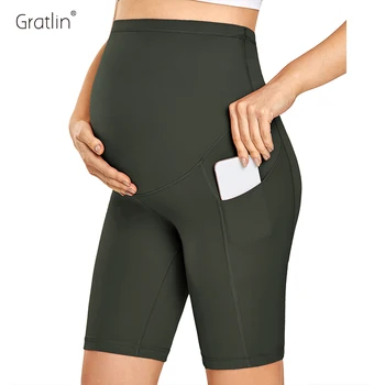 Шорты Gratlin для беременных с карманами, поддерживающими живот, Брюки для беременных, для йоги, Против натирания, с высокой талией 