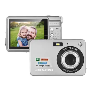 1080P 48MP Цифровая камера Видеокамера с Защитой от встряхивания, 8-кратный Зум, 2,7 Дюймовый ЖК-экран, Захват Улыбки, Встроенный Аккумулятор для Детей Подростков