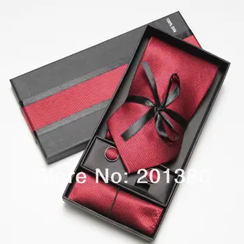 2019 красный мужской галстук, модный мужской набор галстуков, запонки, носовой платок, квадратный платок в коробке, упаковка для галстука