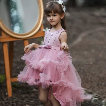 2022 Торжественное платье подружки Невесты Детская одежда Для Дня Рождения ребенка Детское Кружевное платье принцессы в стиле Ретро Для девочек, Праздничный свадебный костюм Vestidos