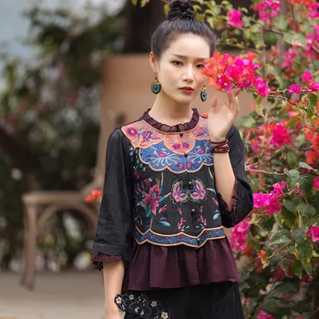 2023 китайские традиционные топы hanfu, женские топы с нежной вышивкой, винтажные универсальные топы hanfu, топы в этническом стиле