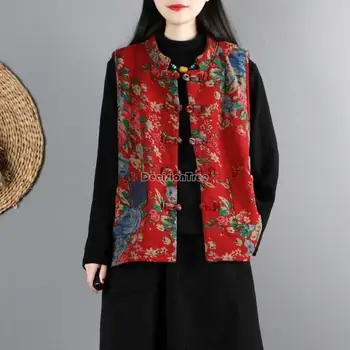 2023 китайский национальный стиль, топ hanfu, стеганая куртка, женский элегантный топ hanfu в восточном стиле, винтажный весенний жилет, красный жилет a772