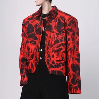 2023, Мужская куртка с отворотом и принтом, Уличная одежда на Пуговицах, верхняя одежда, Свободный Повседневный Модный мужской костюм, пальто