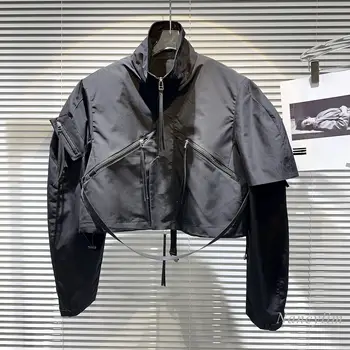2023 Осенняя Новая Уличная Мотоциклетная куртка с косой молнией для женщин, Короткое ветровое пальто, черные пальто с высокой талией,