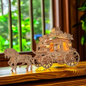 3D Трехмерная Головоломка Креативная Сборка Деревянных Игрушек Обучающие Игрушки Для Сборки DIY Поездка В карете, запряженной лошадьми