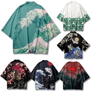 3XL 4XL Японское Кимоно Кардиган Свободное Пальто Традиционное Самурайское Кимоно Топы Мужчины Женщины Юката Хаори Рубашка Оби Блузка