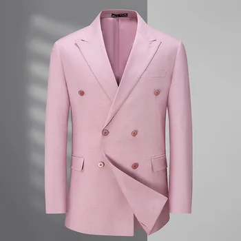 5695 -Новые мужские полосатые двубортные костюмы для отдыха и мужской приталенный пиджак по европейскому коду