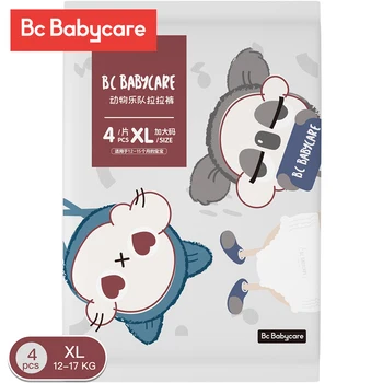 Bc Babycare 4 шт., Детские Мягкие Трусики-Подгузники Серии Animal Band, Дышащие Одноразовые Штаны-подгузники для Младенцев Весом 9-17 кг, Пробная упаковка