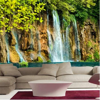 beibehang пользовательские фотообои на стену-3d Роскошное качество HD Первобытный лесной пейзаж водопад утес украшенный большой стеной