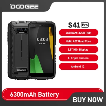 DOOGEE S41 Pro 4 ГБ 32 ГБ Прочный Смартфон 6300 мАч 5,5 Дюймов IPS HD Экран 13MP AI Тройная камера Android 12 NFC 4G Сотовый телефон