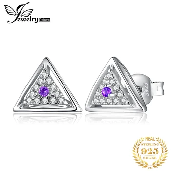 JewelryPalace Треугольные серьги-гвоздики из натурального фиолетового серебра 925 пробы с аметистом, Милые геометрические серьги с драгоценными камнями