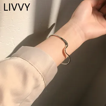 LIVVY Минималистичный Серебряный браслет Креативного Волнистого дизайна Для женщин, пар, Модные Элегантные Открытые браслеты, Вечерние украшения