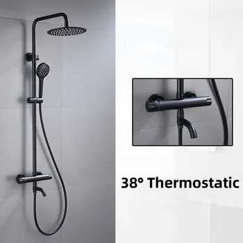 Luxo Термостатический Набор Для Душа, Черный Кран, Температурная система для ванной Комнаты, Смеситель, Интеллектуальный Ручной Опрыскиватель