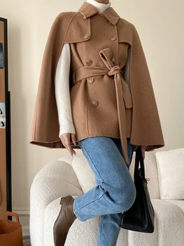 Mozuleva двубортное шерстяное пальто для женщин 2022, Осенне-зимний плащ, двустороннее шерстяное пальто, пальто со свободным поясом