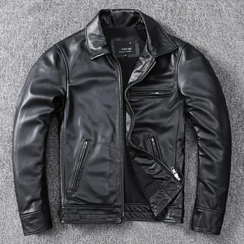 Tcyeek 100% Куртка из натуральной кожи 2023, Черные Кожаные Куртки из мягкой Телячьей Кожи для Мужчин, Приталенная Повседневная Куртка Chaqueta Cuero Hombre Lq