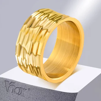 Vnox Крутые кольца с кованой текстурой для женщин, шикарные обручальные кольца из нержавеющей стали 10 мм, подарки девушкам, женские украшения на палец