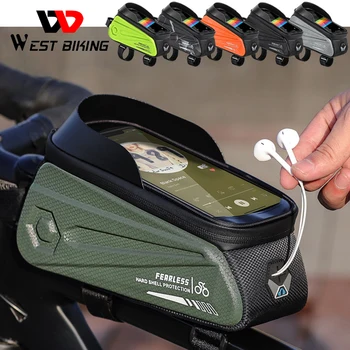 WEST BIKING Велосипедная сумка 6,0-7,2 Дюймов, сумка для телефона, Водонепроницаемая Велосипедная сумка на передней раме, Чувствительный сенсорный экран, Аксессуары для горных велосипедов
