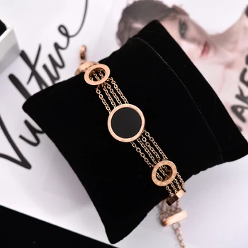 YUN RUO Модный черный круглый браслет с буквами, Женская цепочка, подарок, Розовое золото, ювелирные изделия из нержавеющей стали, никогда не выцветают