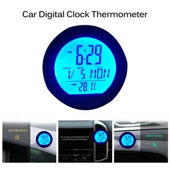 Автомобильные Автоматические ЖК-цифровые часы, Термометр, Измеритель температуры, напряжения, Монитор батареи, Универсальные Автомобильные Часы на солнечной батарее, Аксессуары