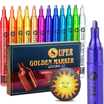 Акриловые ручки с краской, металлические маркеры, 12 цветов, 2,0 мм, акриловые маркеры со средней точкой, Перманентные для пасхальных яиц, металла, камней