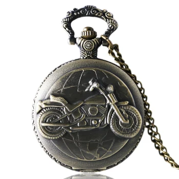 Антикварный бронзовый Мотоцикл Мото Карманные часы Ожерелье Подвеска Мужской подарок P79