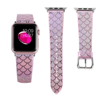 Блестящий женский кожаный браслет Bling для девочек для Apple Watch Band Series 5 4 2 3 браслет для iWatch ремешок 44 мм 40 мм 42 м 38 мм ремень