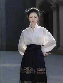 Винтажный Китайский стиль, Широкий Рукав, Струящаяся Юбка Immortal Horse Face, Уникальная Рубашка, комплект из двух предметов, юбка
