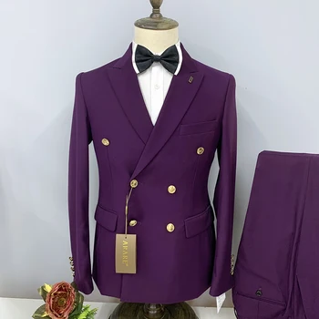 Высококачественный мужской простой деловой Элегантный модный двубортный костюм джентльмена из 2 предметов