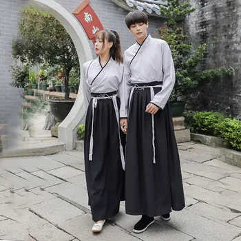 Двубортный мужской и женский Парный комплект в китайском Стиле с широкими рукавами и элементами китайской культуры Хань Традиционное Ханфу