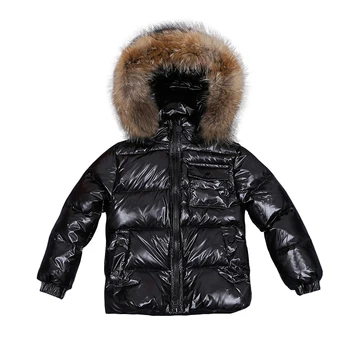 Детская зимняя пуховая куртка для девочек, Одежда для мальчиков из натурального меха, Детская одежда, Утепленный теплый зимний комбинезон для малышей, пальто с капюшоном