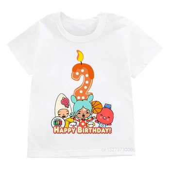 Детская футболка, футболки на день рождения от 1 до 9 лет, Горячая игра Toca Life World, Футболка с мультяшным принтом для девочек и мальчиков, Детская Милая Одежда