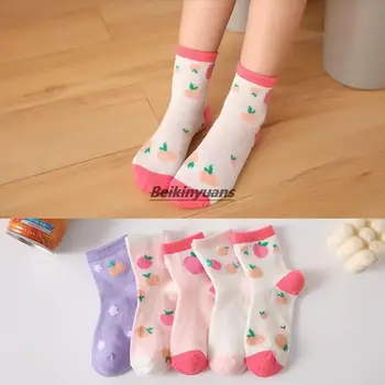 Детские летние носки с рисунком фрукта для девочек, милые сетчатые студенческие носки, тонкие хлопковые носки с принцессой