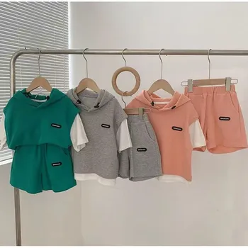Детский комплект для мальчиков, корейское лето 2023, новая детская уличная одежда для малышей, летний спортивный комплект из двух предметов, модная детская одежда