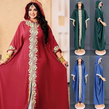 Длинное платье с капюшоном, Дубайское Женское мусульманское платье с капюшоном, Абайя, Исламский кафтан, Марокканский халат-Джилбаб