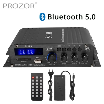 Домашний Цифровой усилитель S-188, Совместимый с Bluetooth, Усилитель мощности звука с управлением басами и высокими частотами, Hi-Fi USB FM музыкальный плеер, Усилитель звука