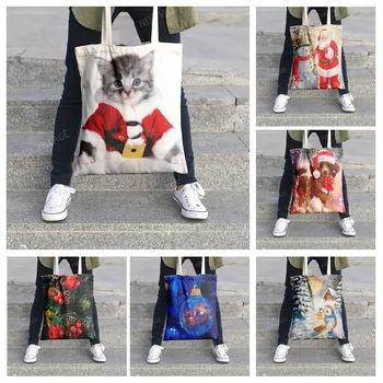 Дорожная сумка, сумки-тоут для женщин, рождественский органайзер для кошек и собак, сумка для покупок, холщовая косметичка для хранения макияжа, сумка для покупок