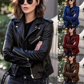 Женская классическая кожаная куртка из искусственной кожи, женская мотоциклетная куртка, мотоциклетная куртка, осенне-зимняя женская тонкая шо