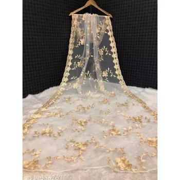 Женская модная традиционная одежда Dupatta из мягкой сетчатой ткани С вышивкой Dupatta Золотистого цвета