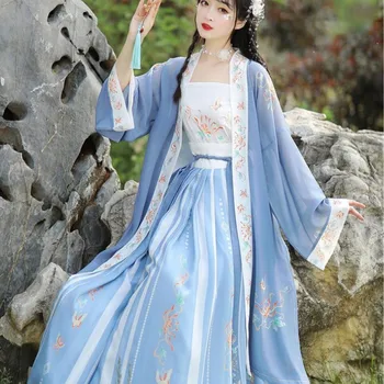 Женский китайский традиционный костюм Ханьфу, платье в стиле ретро с талией Династии Тан, одежда для народных танцев Принцессы с вышивкой