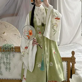 Женское Зеленое платье с цветочной вышивкой, сценический костюм в древнекитайском стиле, танцевальный костюм Династии Мин, Hanfu, Оригинальные наряды принцессы