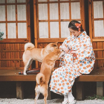 Женское кимоно в Японском стиле Хлопковый халат Традиционная летняя Юката Дышащая домашняя одежда Винтажное летнее платье Одежда для косплея