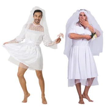 Забавный мужской костюм Трансвестита невесты на Хэллоуин для взрослых, Наряды для Косплея с разворотом Жениха, Карнавал, Пасха, Пурим, Маскарадное платье